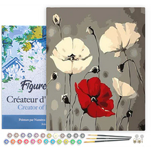 Load image into Gallery viewer, Figured’Art Red and White Flowers Paint by Numbers 40 × 50 cm