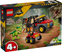 Load image into Gallery viewer, Front of LEGO Jurassic World Young T. rex Transport Truck 77978 box, showing 115 pieces and ages 4+