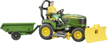 Load image into Gallery viewer, John Deere lawn tractor with trailer and gardener