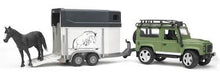 Load image into Gallery viewer, Bruder - Land Rover Defender w/ Trailer & Horse