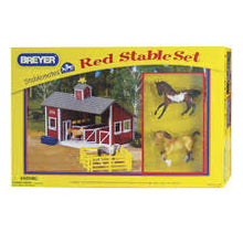 Load image into Gallery viewer, Stablemates Red Stable Set with Two Horses Model Breyer