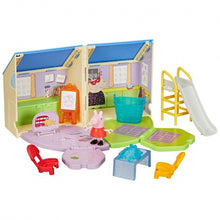 Load image into Gallery viewer, Open Peppa Pig playgroup with Peppa figure, classroom accessories and playground slide