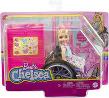 Load image into Gallery viewer, Barbie Chelsea Doll & Wheelchair, with Chelsea Doll (Blonde) Skirt & Sunglasses