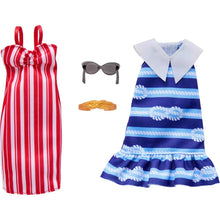 Load image into Gallery viewer, Barbie Style Fashion Clothes 2pk Red &amp; Blue Stripe Dresses
