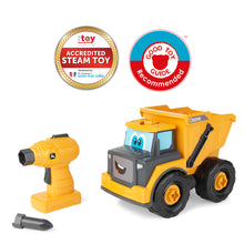 Load image into Gallery viewer, John Deere Build-A-Buddy™ Yellow Dump Truck 2-in-1 Toy with Toy Drill
