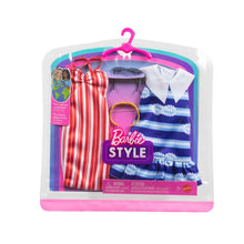Load image into Gallery viewer, Barbie Style Fashion Clothes 2pk Red &amp; Blue Stripe Dresses
