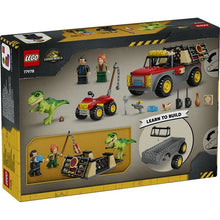 Load image into Gallery viewer, Back of LEGO Jurassic World 77978 box showing the truck, dinosaur cage, ATV and Starter Brick building features
