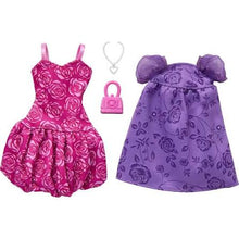 Load image into Gallery viewer, Barbie Style Fashion Clothes 2pk Floral Purple &amp; Pink Dresses
