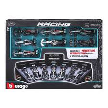 Load image into Gallery viewer, burago Formula Racing 1:43 Mercedes AMG 7 Piece Collection with Display Stand
