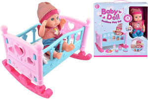 Baby Doll Bedtime Play Set with Rocking Cot & Dolls Accessories