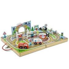 Melissa & Doug Take-Along Town Set, Wooden - 4 Vehicles - For Kids Age 3 Years +